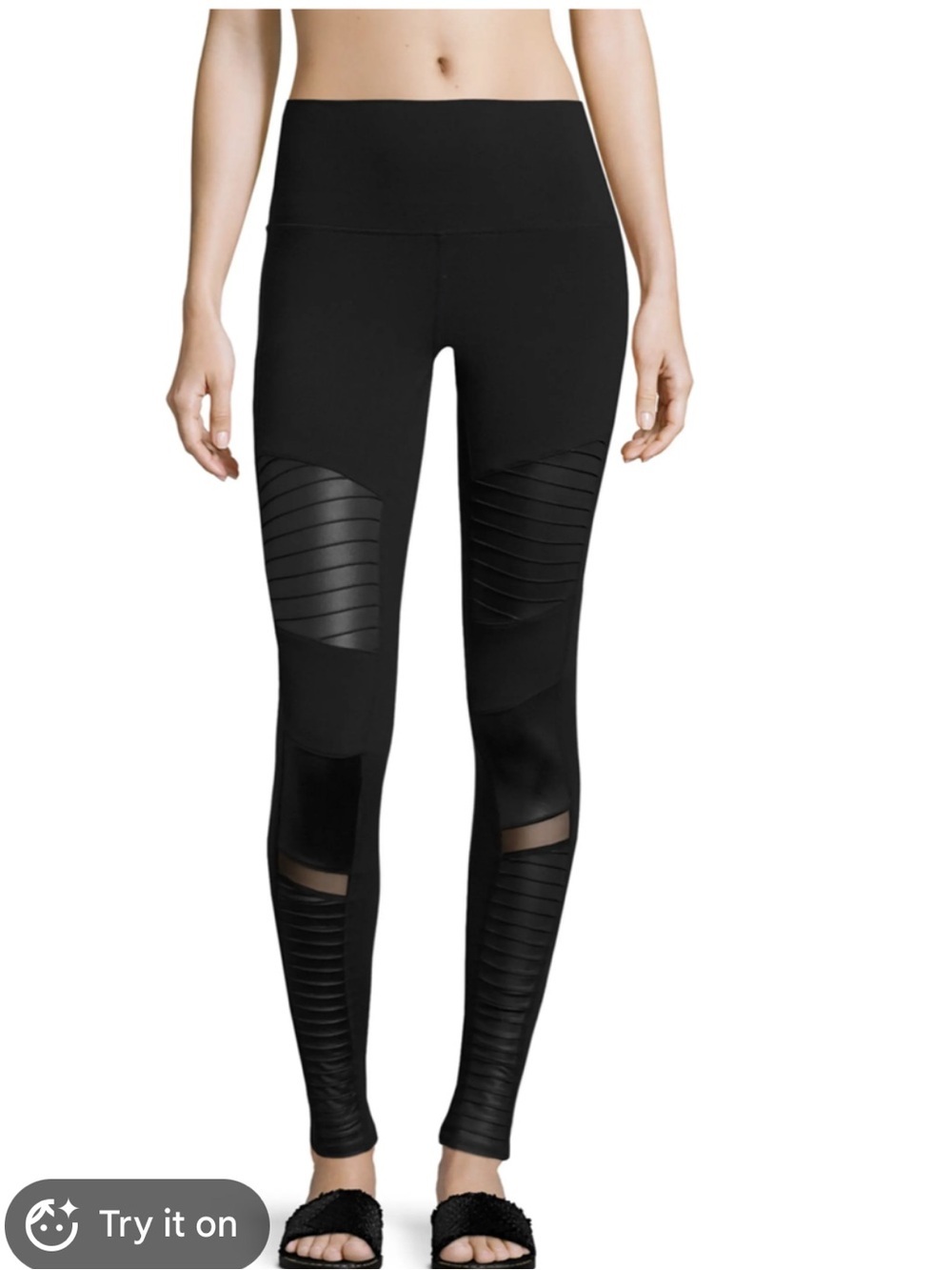 Alo Yoga High-Waist Moto Sport Black Leggings with Mesh Panels Size S